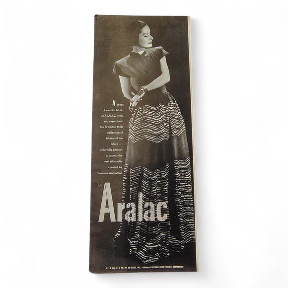 1946 Aralac Fashion Print Ad Zigzag Skirt Model Pose Midcentury Style Ephemera - Picture 9 of 9